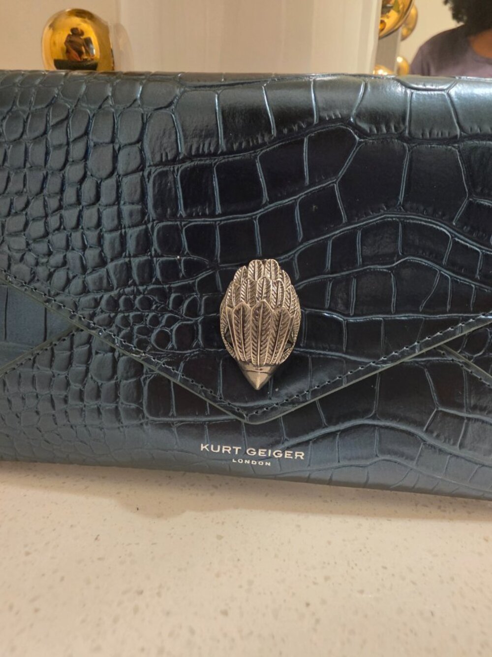 Kurt Geiger London Shoreditch Croc Embossed Envelope Clutch Chain Bag